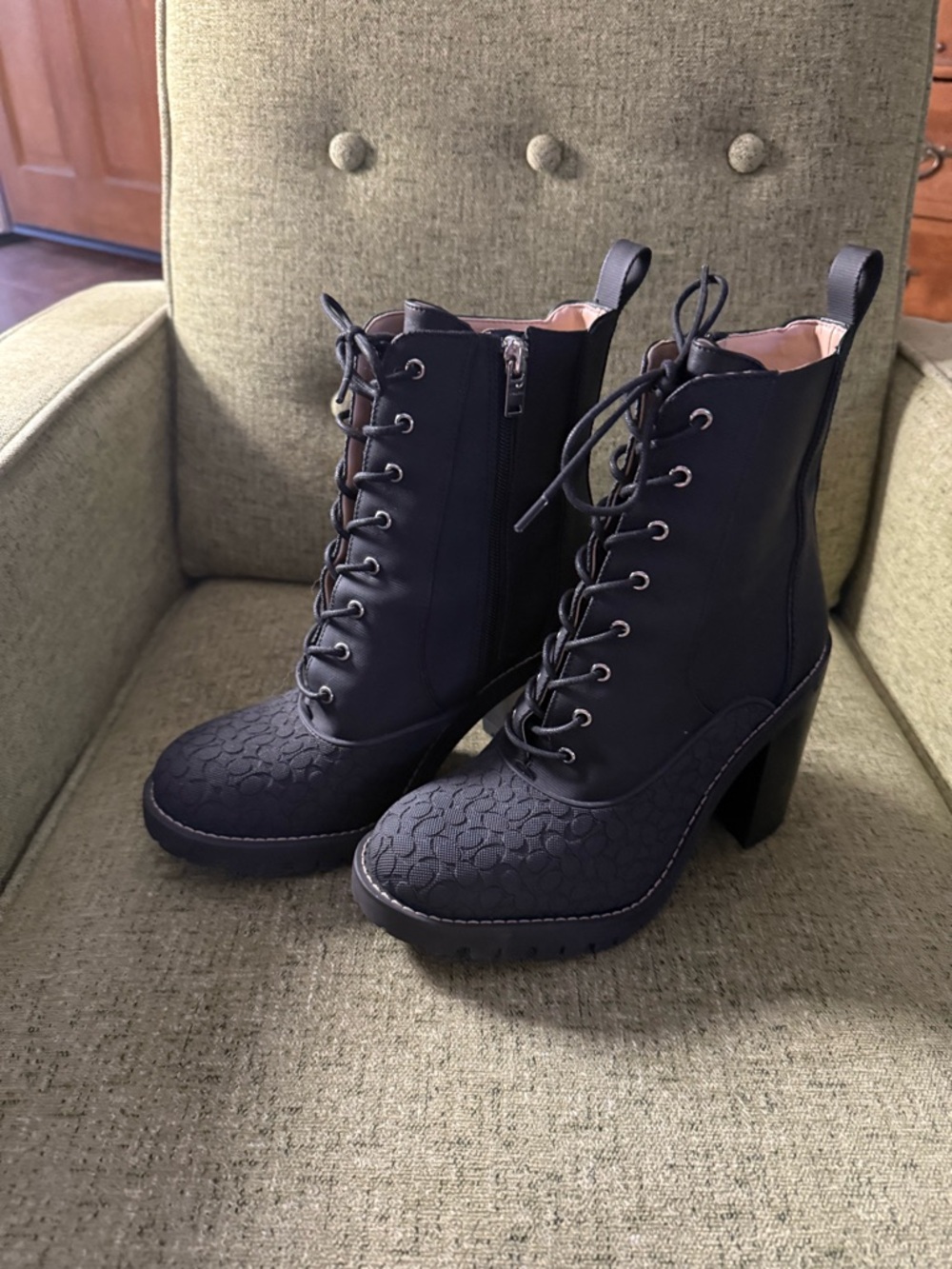 Coach Black Lace-Up Platform Ankle Boots